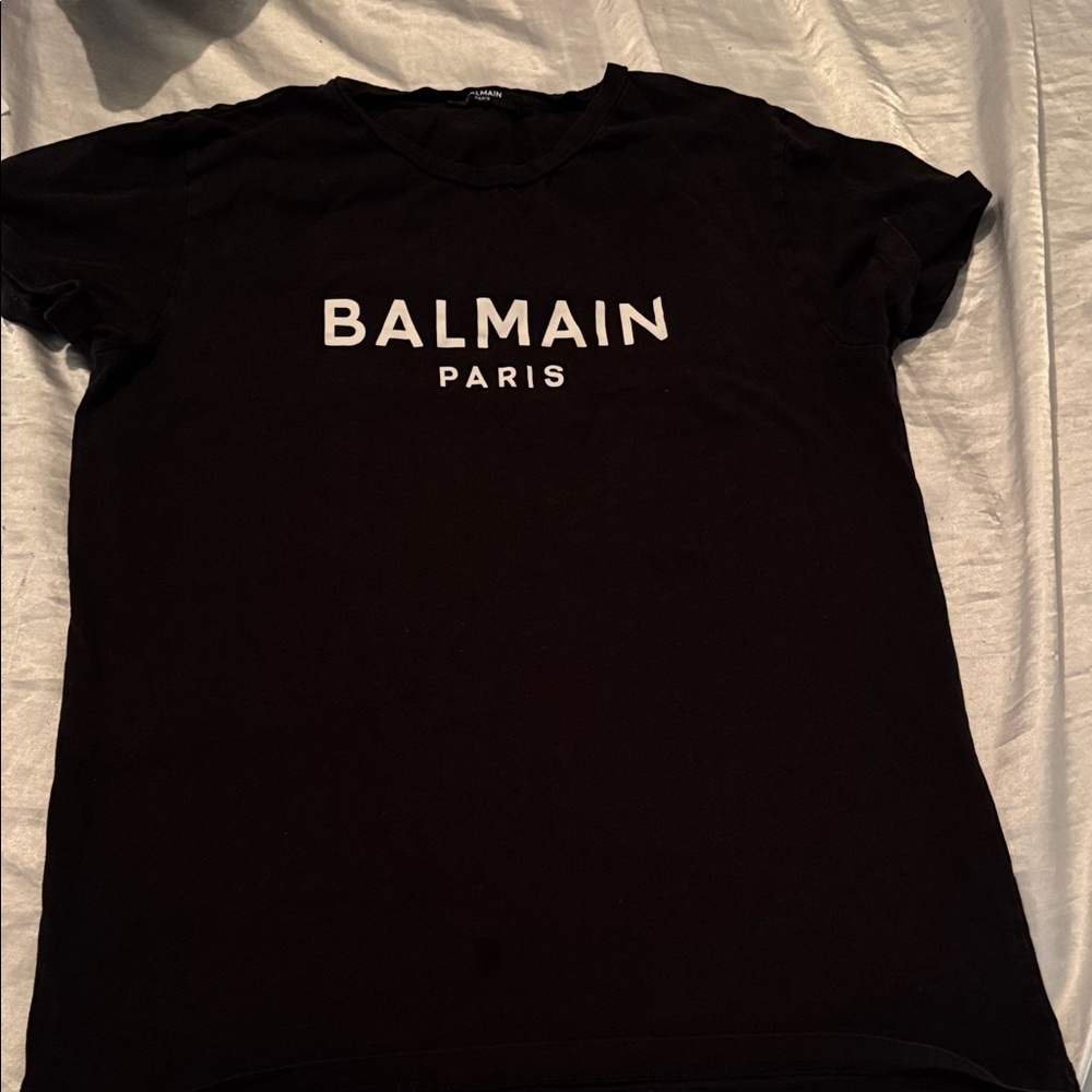 Balmain Black Tee with White Logo. Worn once